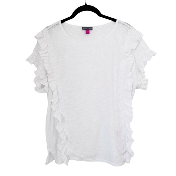 🤍VINCE CAMUTO White Ruffled Top SIZE L - Picture 1 of 5